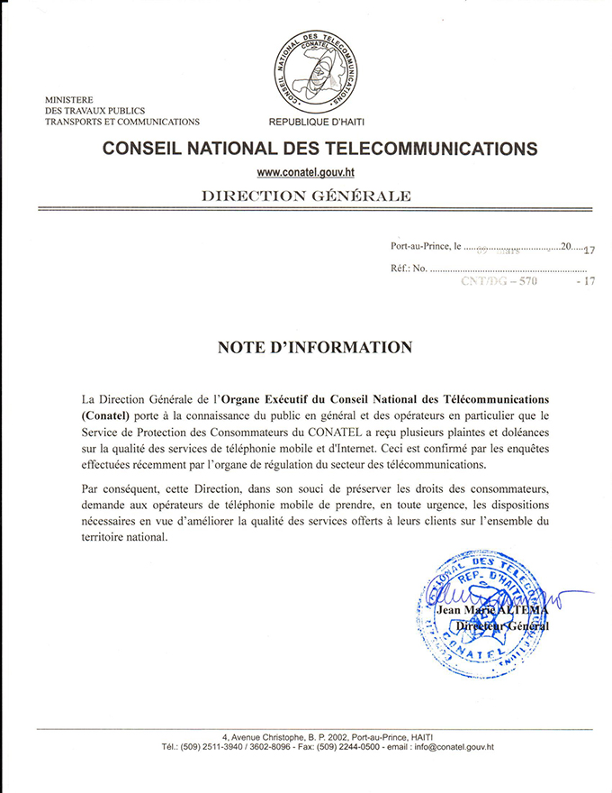 Note d'information relative aux plaintes et doléances sur